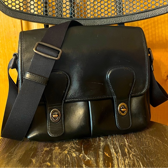 Coach Handbags - Coach Heritage Map Bag Leather Saddlebag Double Turn Key Lock